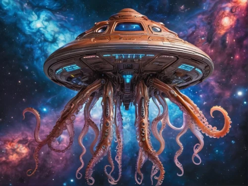 cuthulu,alien ship,nautilus,apiarium,flagship,octopus,auqarium,kraken,ufo,the vessel,sci fiction illustration,spacescraft,starship,calamari,valerian,cg artwork,brauseufo,ilightmarine,voyager,ufos,Conceptual Art,Sci-Fi,Sci-Fi 13