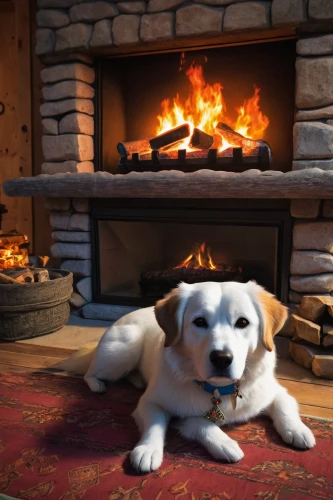 great pyrenees,warm and cozy,livestock guardian dog,fireside,landseer,warmth,yule log,fire place,wood stove,log fire,warming,wood-burning stove,berger blanc suisse,anatolian shepherd dog,fireplaces,jack russel,domestic heating,kuvasz,fireplace,hygge,Conceptual Art,Fantasy,Fantasy 09