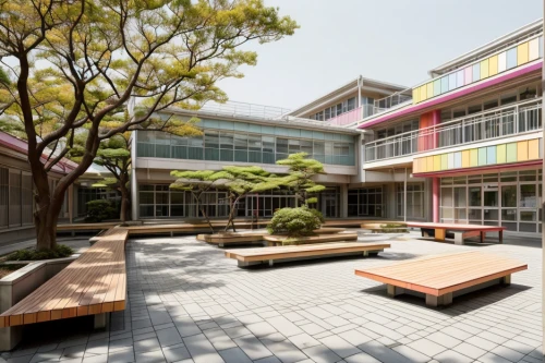 school design,shenzhen vocational college,japanese architecture,courtyard,kansai university,archidaily,modern office,inside courtyard,business school,hanok,cube house,dormitory,japan place,school benches,hongdan center,mandarin house,office building,3d rendering,japanese zen garden,daylighting