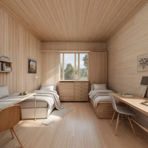 modern room,bedroom,sleeping room,inverted cottage,small cabin,guest room,children's bedroom,wooden sauna,danish room,japanese-style room,cabin,guestroom,plywood,3d rendering,pitched,timber house,wooden house,room divider,render,attic,Interior Design,Bedroom,Modern,Germany Simplicity