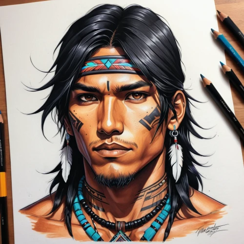 american indian,native american,cherokee,the american indian,color pencils,tribal chief,aztec,copic,colored pencils,colour pencils,amerindien,coloring outline,native,indigenous painting,coloured pencils,tribal bull,watercolor pencils,tusche indian ink,coloring,anasazi,Illustration,Realistic Fantasy,Realistic Fantasy 25