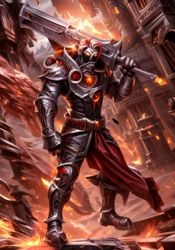 iron mask hero,dane axe,god of thunder,magma,crusader,iron,centurion,shredder,fire background,dodge warlock,inferno,wall,heroic fantasy,paladin,massively multiplayer online role-playing game,destroy,fire master,molten,cg artwork,collectible card game