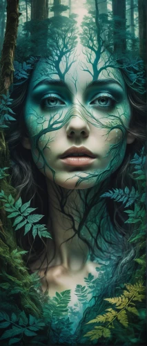 dryad,faery,faerie,mother earth,fae,mystical portrait of a girl,the enchantress,fantasy art,rusalka,mother nature,fantasy portrait,forest fish,forest of dreams,world digital painting,girl with tree,water nymph,enchanted forest,undergrowth,sci fiction illustration,merfolk,Illustration,Realistic Fantasy,Realistic Fantasy 15