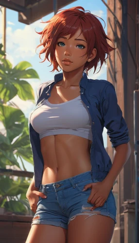 jean shorts,jean jacket,烧乳鸽,nami,kosmea,croft,wiz,cayenne,maci,summer background,candela,nora,maya,bali,cuba background,eva,summer clothing,honmei choco,red-haired,lychee