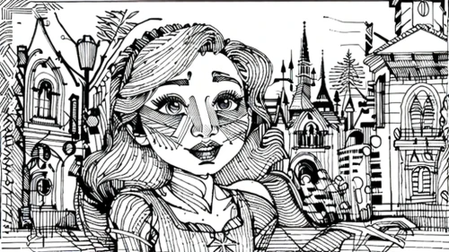 city ​​portrait,coloring page,coloring pages,caricature,caricaturist,paris clip art,coloring pages kids,hipparchia,miss circassian,coloring book for adults,gothic architecture,cruella de ville,coloring picture,fairy tale character,comic halftone woman,book illustration,girl in a historic way,animated cartoon,gothic portrait,ann margarett-hollywood,Design Sketch,Design Sketch,None
