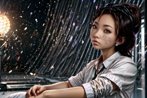 lindsey stirling,digital compositing,asian umbrella,photo manipulation,silver rain,asian woman,bokeh effect,portrait background,sparkler,photoshop manipulation,joss stick,background bokeh,asia girl,image manipulation,fireworks background,3d background,starry sky,ice rain,visual effect lighting,geisha girl