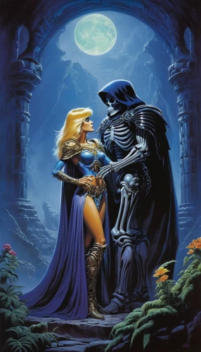 dance of death,forbidden love,romance novel,fantasy picture,he-man,helloween,romantic scene,amorous,romance,heroic fantasy,the hands embrace,sci fiction illustration,lovers,overtone empire,doctor doom,man and wife,underworld,romantic meeting,love story,couple in love,Illustration,American Style,American Style 07