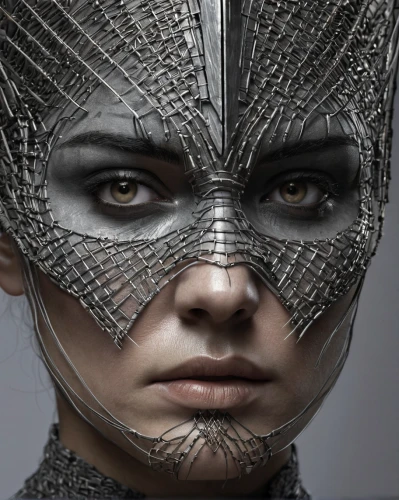 silver,head woman,silvery,face shield,biomechanical,cyborg,chain mail,pewter,female warrior,silver lacquer,iron mask hero,protective mask,catwoman,masquerade,gunmetal,digital compositing,crocodile woman,with the mask,wire mesh,chrome steel,Photography,Artistic Photography,Artistic Photography 11