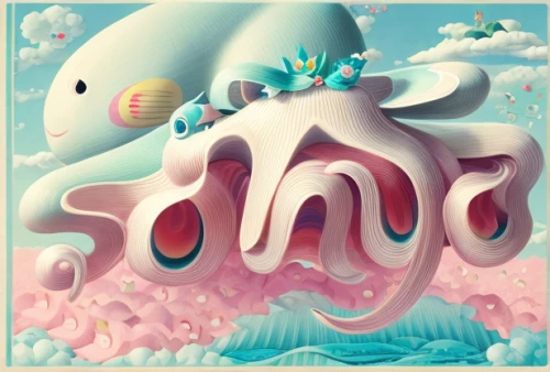 dolphin-afalina,sea-life,manta,polyp,manta-a,manta - a,cuthulu,three-lobed slime,scuba,fun octopus,sea animal,pink octopus,under sea,calyx-doctor fish white,fantasia,cd cover,cinema 4d,deep sea nautilus,under the sea,shirakami-sanchi,Calligraphy,Illustration,Cartoon Illustration