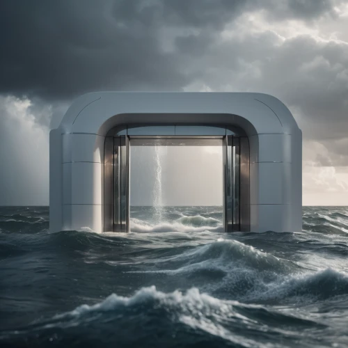 closed anholt,heaven gate,cube sea,sea storm,coastal protection,canal tunnel,offshore wind park,portals,open locks,sea trenches,porthole,storm surge,arco humber,two-stage lock,tidal wave,open sea,at sea,gateway,photo manipulation,stargate,Photography,General,Cinematic