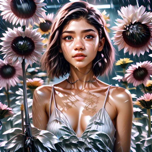 girl in flowers,floral,beautiful girl with flowers,flower girl,daisies,rosa ' amber cover,digital painting,floral background,flora,flower painting,girl in a wreath,flower background,falling flowers,fantasy portrait,flower art,sunflowers,world digital painting,portrait background,kahila garland-lily,sun daisies