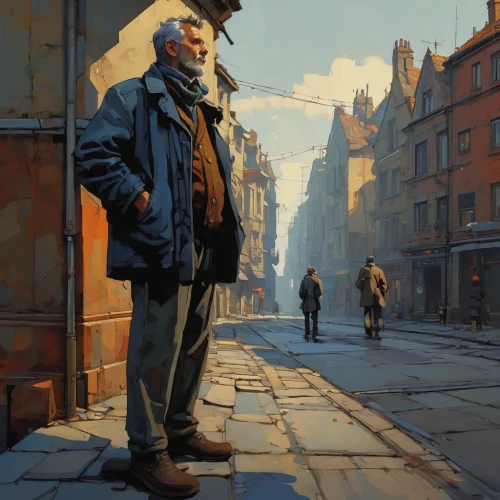 elderly man,city ​​portrait,pensioner,merchant,old age,the wanderer,old coat,pedestrian,old man,wanderer,a pedestrian,peddler,street scene,man with umbrella,man talking on the phone,old woman,lamplighter,world digital painting,man with saxophone,overcoat,Conceptual Art,Sci-Fi,Sci-Fi 01