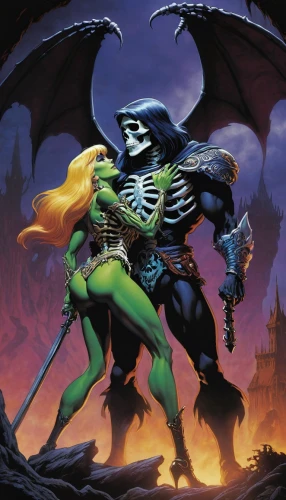 spawn,green goblin,dance of death,greyskull,patrol,heroic fantasy,warrior and orc,undead warlock,halloween poster,death god,he-man,helloween,dark elf,halloween background,death angel,deadly nightshade,goblin,grim,game illustration,ork,Illustration,American Style,American Style 08