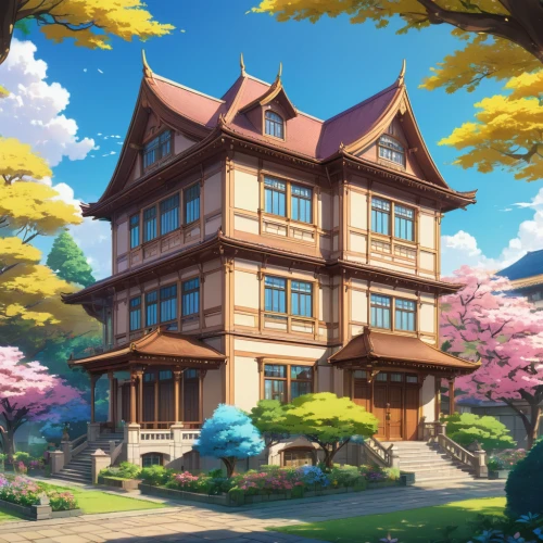 studio ghibli,violet evergarden,beautiful home,wooden house,house painting,apartment house,country house,beautiful buildings,house in the mountains,house in the forest,house silhouette,crooked house,house in mountains,house,two story house,private house,little house,tsumugi kotobuki k-on,country estate,japanese architecture,Illustration,Japanese style,Japanese Style 03