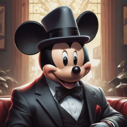mickey mause,mickey mouse,gentlemanly,top hat,ringmaster,mickey,shanghai disney,disney character,micky mouse,bowler hat,lab mouse icon,walt disney,magician,aristocrat,businessman,portrait background,mobster,mouse,cg artwork,mafia,Conceptual Art,Fantasy,Fantasy 03