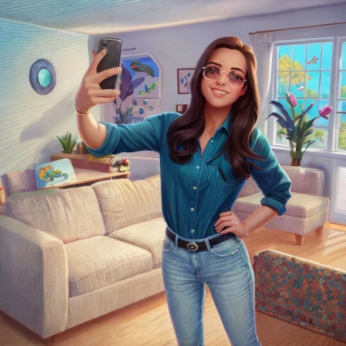 woman holding a smartphone,camera illustration,marina,smart house,social media icon,blogger icon,rosa ' amber cover,digital compositing,social,holding ipad,game illustration,smart home,work from home,vanessa (butterfly),maya,phone icon,camera,portrait background,htc,real estate agent,Common,Common,Cartoon