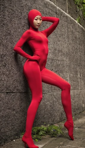 red super hero,daredevil,red,asuka langley soryu,sprint woman,female runner,bodypaint,run,bodypainting,cosplay image,cgi,paprika,red tunic,root chakra,steel man,flash unit,muscle woman,3d man,red skin,man in red dress,Illustration,Japanese style,Japanese Style 18