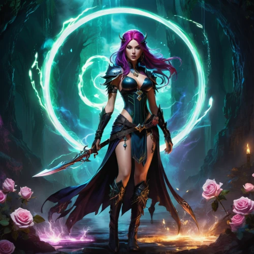 sorceress,zodiac sign libra,the enchantress,fantasy picture,fantasy woman,starfire,blue enchantress,elza,fantasy art,libra,fae,purple rose,violet head elf,monsoon banner,zodiac sign gemini,dodge warlock,callisto,huntress,summoner,rusalka,Unique,Design,Character Design