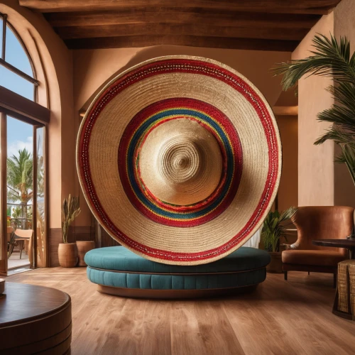 mexican hat,wooden spool,wooden drum,round house,wine barrels,sand clock,wild west hotel,decorative fan,wine barrel,round hut,coffee wheel,airbnb icon,wooden wheel,sombrero,patterned wood decoration,wooden barrel,wooden cable reel,hotel lobby,casa fuster hotel,wooden bowl,Photography,General,Natural