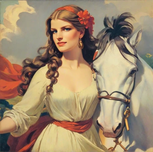 franz winterhalter,constellation unicorn,joan of arc,artemisia,fantasy portrait,unicorn art,spring unicorn,girl in a wreath,young woman,centaur,a white horse,elza,portrait of a girl,young lady,laurel wreath,white horse,equestrian,rusalka,sagittarius,fantasy woman