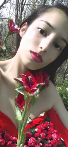 red petals,girl in flowers,beautiful girl with flowers,青龙菜,with roses,rosebushes,red flowers,scent of roses,petal,芦ﾉ湖,red roses,flower fairy,red flower,mari makinami,fallen petals,red rose,japanese woman,roses,oriental girl,cherry petals