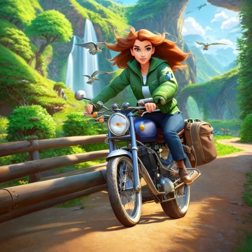 merida,motorbike,scooter riding,motorcycle,biker,motorcycles,motorcycle tour,ariel,cg artwork,travel woman,ride,princess anna,motorcycling,riding,motorcyclist,ride out,rider,adventure,motor-bike,biking,Common,Common,Cartoon