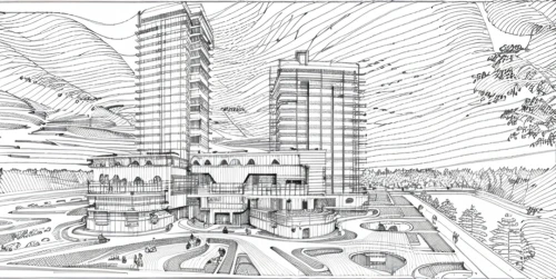 coloring page,urban development,coloring pages,urbanization,smart city,architect plan,wireframe graphics,condominium,kirrarchitecture,futuristic architecture,city buildings,coloring picture,urban design,hotel complex,concept art,arq,fantasy city,sky city,coloring book for adults,hand-drawn illustration,Design Sketch,Design Sketch,None