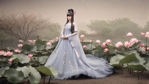 hanbok,lily of the field,lotus pond,lotus blossom,water-the sword lily,chinese art,lily of the valley,xuan lian,water lotus,hyang garden,lotus flowers,ao dai,flower fairy,secret garden of venus,lily of the desert,flower garden,flower of water-lily,sacred lotus,shuanghuan noble,girl in flowers