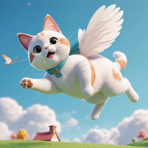 flying girl,cartoon cat,cute cat,white cat,cute cartoon character,turkish van,flying heart,cat vector,believe can fly,doll cat,i'm flying,nimbus,leap for joy,flying,ragdoll,cat image,little cat,indian spitz,cute cartoon image,leaping,Unique,3D,3D Character