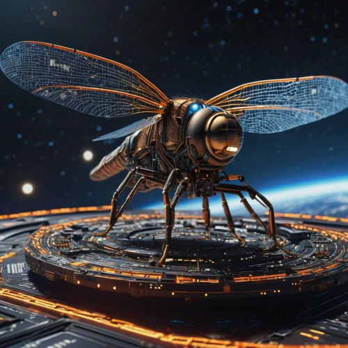 drone bee,artificial fly,pioneer 10,space glider,armillary sphere,bee-dome,apiarium,spacecraft,extraterrestrial life,housefly,space ship model,stable fly,bee,scarab,buterflies,cicada,solar cell base,hive,sci fiction illustration,flying insect,Photography,General,Sci-Fi