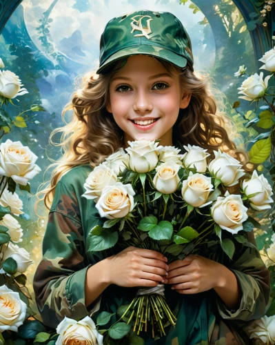 girl in flowers,girl in a wreath,beautiful girl with flowers,girl scouts of the usa,girl picking flowers,holding flowers,camellias,young girl,lilly of the valley,flora,azaleas,flower painting,flower girl,children's background,flower background,begonias,flower delivery,camo,daffodils,girl wearing hat,Conceptual Art,Fantasy,Fantasy 05
