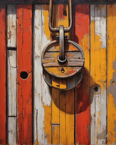 diving bell,porthole,boxcar,musical instrument,wooden bucket,toolbox,life buoy,stringed instrument,kettledrum,oil drum,rusting,block and tackle,rusty door,wooden barrel,musical instruments,pulley,folk instrument,barrel,wooden instrument,barrel organ,Art,Classical Oil Painting,Classical Oil Painting 02