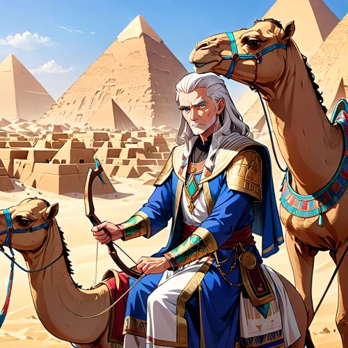 pharaonic,pharaoh,rem in arabian nights,karnak,ancient egypt,desert background,giza,dahshur,ancient egyptian,pharaohs,ramses ii,the great pyramid of giza,egyptian,merzouga,pyramids,egypt,camelride,camel caravan,khufu,male camel,Anime,Anime,General