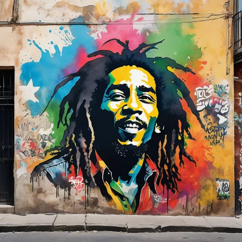 rastaman,bob marley,grafitti,rasta flag,graffiti art,urban street art,wall art,mural,streetart,grafitty,grafiti,street artist,bob,graffiti,street art,lyon,brooklyn street art,street artists,urban art,irie,Illustration,Paper based,Paper Based 07