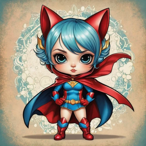 little red riding hood,super heroine,red riding hood,fairy tale character,chibi girl,superhero,super woman,super hero,catarina,caped,red super hero,cute cartoon character,merlin,fantasia,star of the cape,comic hero,fairytale characters,chibi,comic character,zodiac sign gemini,Illustration,Abstract Fantasy,Abstract Fantasy 10