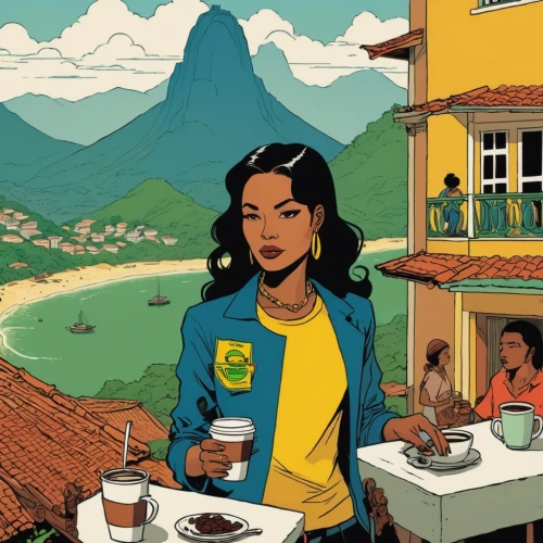 rwanda,colombia,jamaica,rio de janeiro,ecuador,brasil,rio,dominica,women at cafe,jamaican blue mountain coffee,woman at cafe,maria bayo,peru,antigua,damiana,brazil,rio de janeiro 2016,tanzania,brazilian food,brazilianwoman,Illustration,Vector,Vector 03