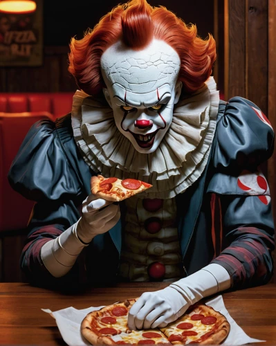 it,order pizza,kids' meal,fastfood,horror clown,creepy clown,appetite,jigsaw,scary clown,ronald,enjoy the meal,pizza service,eat,fast food junky,hunger,fast food restaurant,fast food,fast-food,restaurants online,hungry,Illustration,American Style,American Style 08