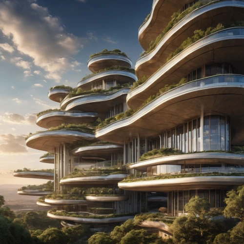 futuristic architecture,futuristic landscape,terraforming,eco-construction,sky space concept,eco hotel,sky apartment,floating islands,floating island,futuristic art museum,skyscapers,solar cell base,kirrarchitecture,balconies,utopian,residential tower,terraces,modern architecture,the hive,futuristic,Photography,General,Natural