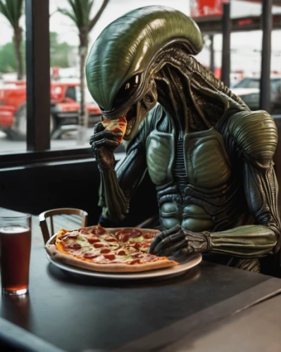 alien,dining,diner,kids' meal,alien warrior,aliens,fast food restaurant,dinner,appetite,eat,order pizza,alien invasion,delicious meal,dinner for two,enjoy the meal,pizza service,family dinner,saucer,fine dining,retro diner