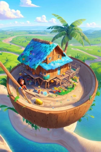 floating islands,floating island,popeye village,polynesia,delight island,seaside resort,flying island,moana,island suspended,fiji,island,tropical house,an island far away landscape,islands,tropical island,the island,safe island,dream beach,java island,beach restaurant,Common,Common,Cartoon