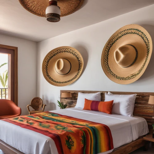 mexican hat,sombrero,boutique hotel,mexican blanket,eco hotel,airbnb icon,sombrero mist,samburu,belize,panama hat,interior decor,bed in the cornfield,airbnb logo,contemporary decor,pachamama,thatch umbrellas,airbnb,guest room,interior decoration,cabana,Photography,General,Natural