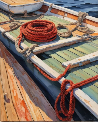 boat rope,wooden boats,wooden boat,mooring rope,boat landscape,boats,rowboats,halyard,fishing boats,lobster skiff,woven rope,row boats,rope detail,boats and boating--equipment and supplies,row boat,boat tie up,sailing vessel,shrimp boats,red sail,fishing boat,Illustration,Paper based,Paper Based 07