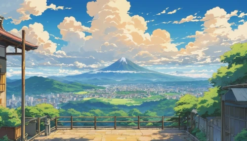 meteora,studio ghibli,darjeeling,landscape background,mountain world,violet evergarden,roof landscape,mountain scene,japanese alps,scenery,mountains,mount scenery,mountain view,high landscape,mountain landscape,mountain,japanese mountains,mountainous landscape,background images,japan landscape,Illustration,Japanese style,Japanese Style 06