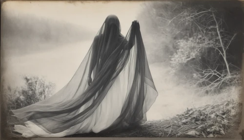 the angel with the veronica veil,dead bride,cloak,veil,mystical portrait of a girl,transience,apparition,faerie,ambrotype,faery,veil fog,still transience of life,gothic woman,dance of death,sleepwalker,drape,vintage halloween,vintage angel,ghost girl,nightgown,Photography,Documentary Photography,Documentary Photography 03