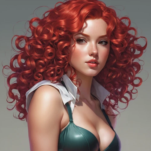 merida,redhead doll,red-haired,poison ivy,redheads,redhead,red head,ariel,redhair,transistor,red hair,fantasy portrait,redheaded,pin-up girl,digital painting,medusa,bust,retro pin up girl,sculpt,valentine pin up,Conceptual Art,Fantasy,Fantasy 03