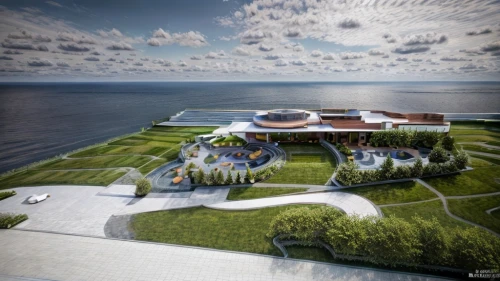 golf resort,artificial island,3d rendering,eco hotel,dunes house,offshore wind park,golf hotel,artificial islands,solar cell base,costa concordia,sochi,helipad,mamaia,seaside resort,futuristic art museum,house of the sea,render,olympia ski stadium,school design,futuristic architecture,Landscape,Landscape design,Landscape Plan,Realistic