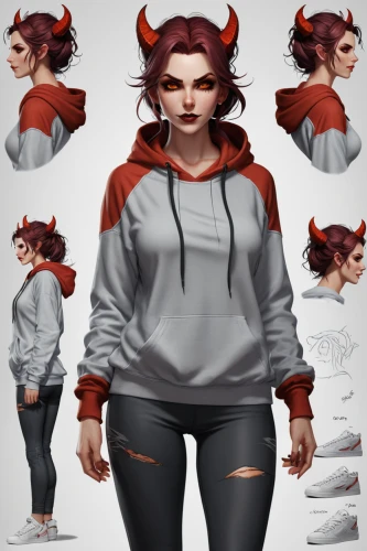 sweatshirt,long-sleeved t-shirt,long-sleeve,tracksuit,scarlet witch,taurus,fashion vector,hoodie,devil,gradient mesh,3d model,concept art,character animation,horned,red holstein,game illustration,imp,medusa,vector girl,3d mockup,Unique,Design,Character Design