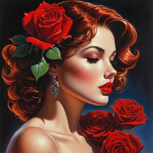red roses,red rose,romantic portrait,valentine day's pin up,scent of roses,romantic rose,valentine pin up,orange rose,with roses,oil painting on canvas,sugar roses,bright rose,red carnation,wild roses,flower of passion,red petals,roses,orange roses,spray roses,gardenia,Illustration,American Style,American Style 07