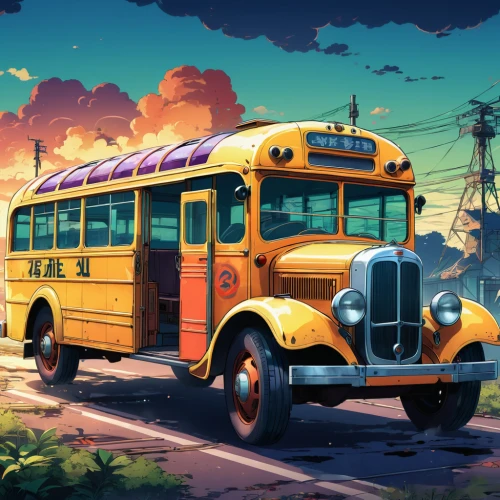 school bus,schoolbus,trolley bus,school buses,trolleybus,bus,retro vehicle,city bus,red bus,trolleybuses,omnibus,abandoned bus,buses,shuttle bus,english buses,bus driver,airport bus,transportation,double-decker bus,street car,Illustration,Japanese style,Japanese Style 03