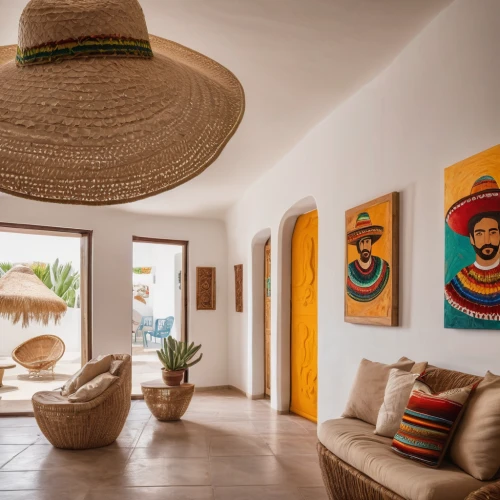 mexican hat,sombrero,interior decor,home interior,contemporary decor,panama hat,yellow sun hat,interior decoration,stucco ceiling,airbnb icon,modern decor,decor,high sun hat,holiday villa,wall decoration,ordinary sun hat,wall decor,casa fuster hotel,tropical house,sombrero mist,Photography,General,Natural